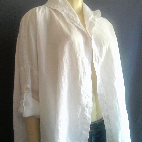 La. Fixsun White 100% linen Open Hoodie Oversized Jacket M - Picture 3 of 8